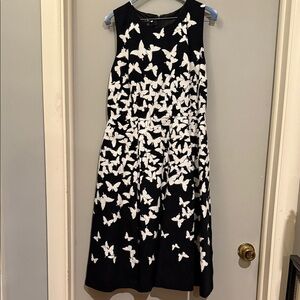 Talbots Black and White Butterfly Midi Dress